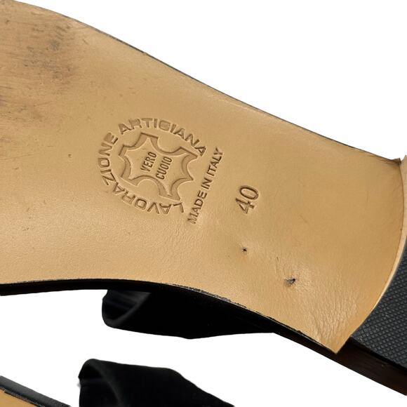 Da Costanzo Capri Double Strap Leather Sandal Slide Flats 40 Women's Black Italy - Picture 10 of 11